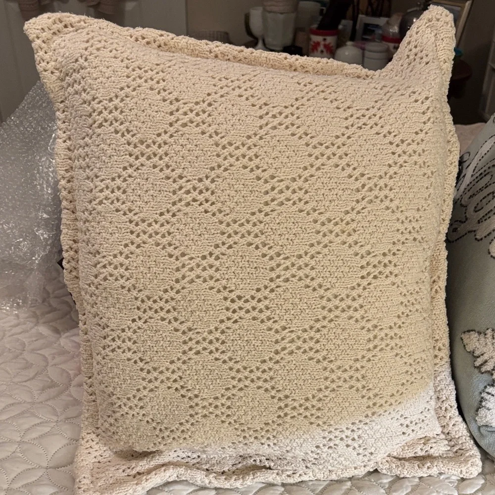 Floppy Comfy Cream Cotton Crocheted Accent Pillow